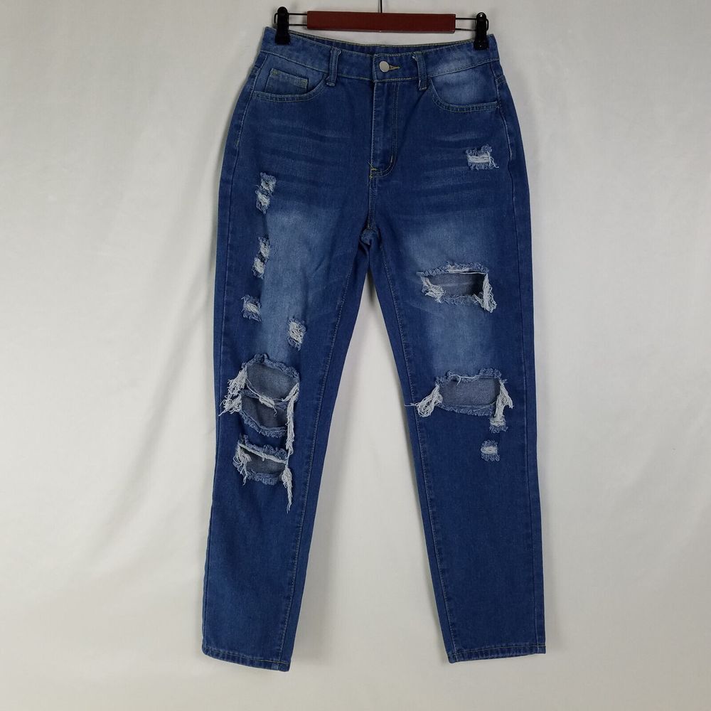 Womens Jeans Small Blue High Rise Skinny Leg‎ Distressed Denim W27 x L28